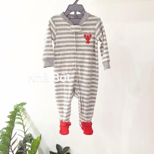  Sleep Suit Nỉ Carter màu xám sọc tôm 