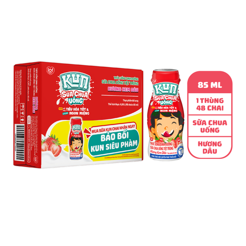 KUN - Sữa chua uống dâu chai 85ml lốc 6 x48