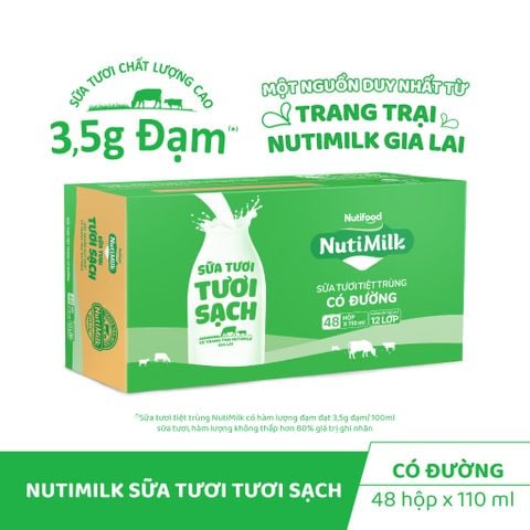 NutiMilk STTT có đường 110ml lốc 4 - thùng 48H