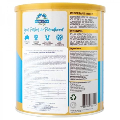 Nature One - Sữa SureGrow số 1 600g