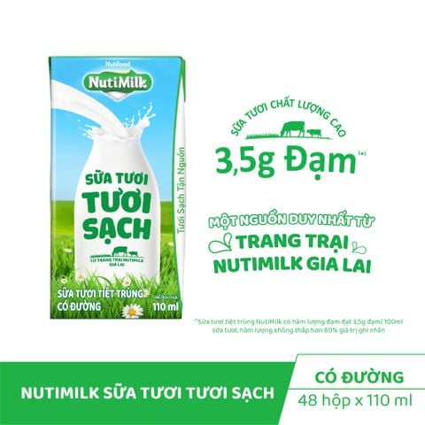 NutiMilk STTT có đường 110ml lốc 4 - thùng 48H