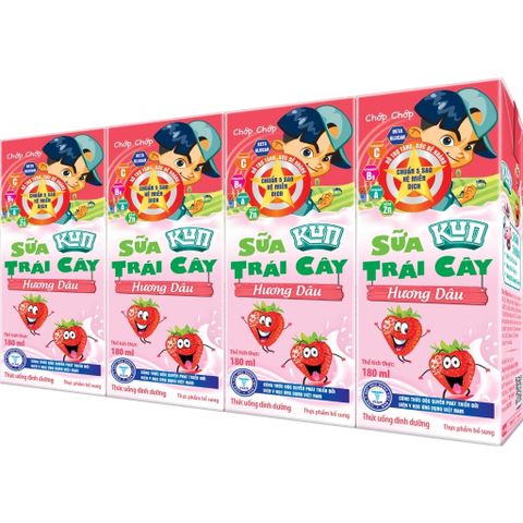 KUN - Sữa trái cây dâu 180ml lốc 4 x48