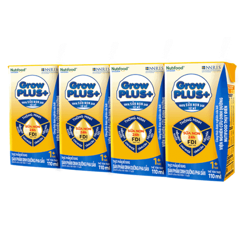 Sữa GrowPLUS+ Sữa non Vàng hộp 110ml (lốc 4 hộp)