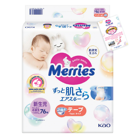 Tã dán Merries size NB 76 miếng (Dưới 5 kg)
