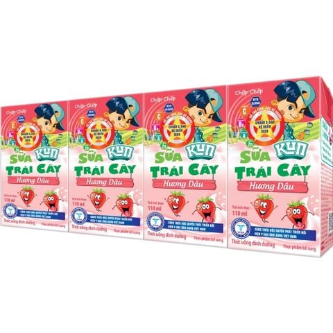KUN - Sữa trái cây dâu 110ml lốc 4 x48