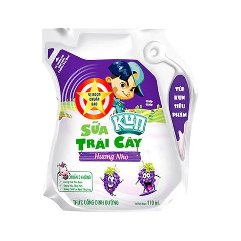 KUN - Sữa trái cây vị nho thùng 24 túi x 110ml
