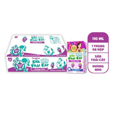KUN - Sữa trái cây vị nho thùng 48 hộp x 110ml