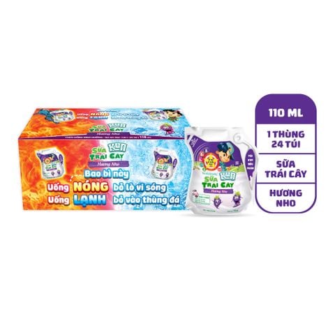 KUN - Sữa trái cây vị nho thùng 24 túi x 110ml