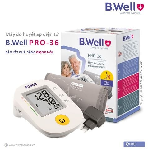  Máy đo huyết áp bắp tay B.Well Swiss PRO-36  Thông báo kết quả bằng giọng nói 