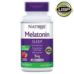 Melatonin Sleep Natrol 5mg, 250 viên hỗ trợ ngủ ngon vị hoa quả từ Mỹ