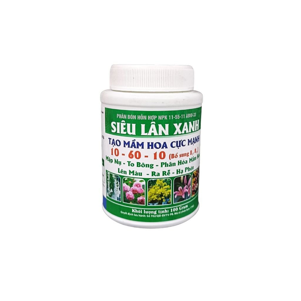 Phân bón Siêu lân xanh kích thích ra hoa, chống nghẹn hoa, mập nụ to bông - 100g