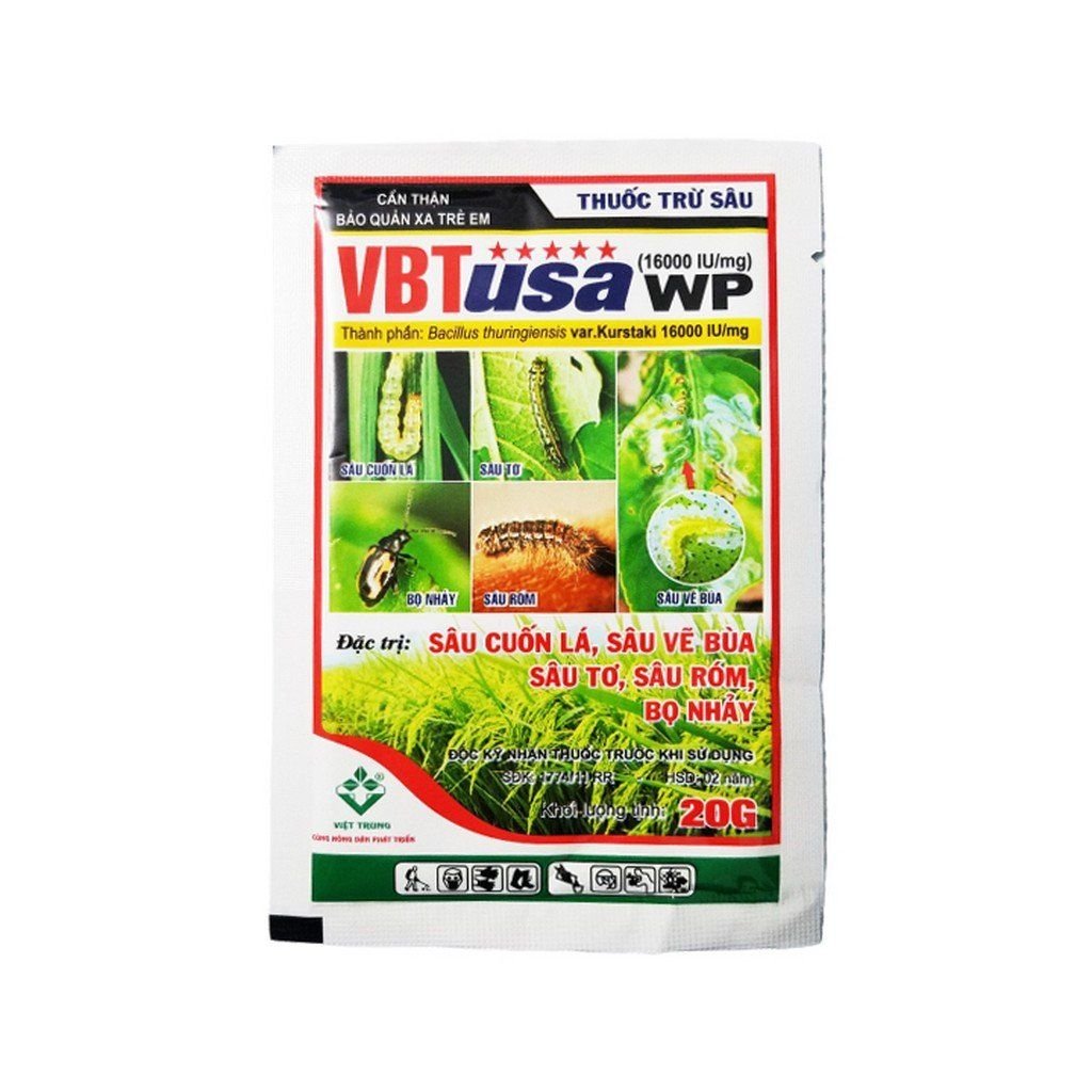 Thuốc trừ sâu sinh học VBT usa chưa vi khuẩn BT Bacillus thuringiensis trừ sâu cuốn lá, sâu vẽ bùa, sâu tơ, sâu róm - 20g