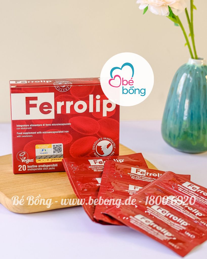 Sắt sinh học Ferrolip cho bà bầu và người thiếu máu (hộp 20 gói).