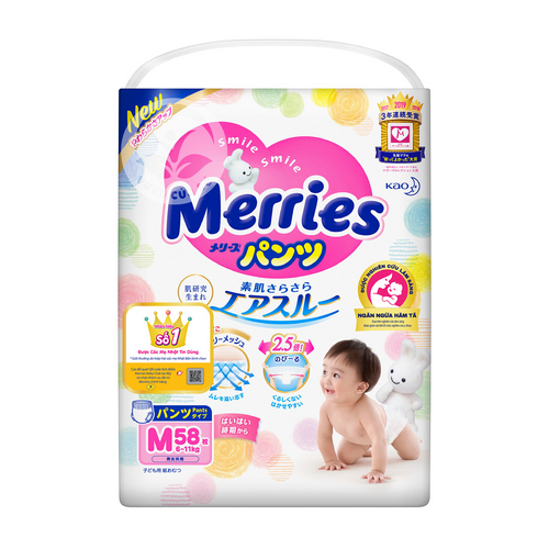 Bỉm Merries Nhật cộng miếng M quần 52+6