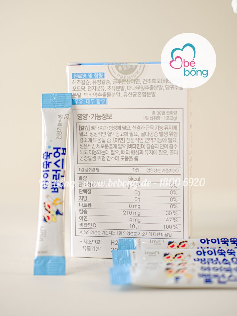 Bột canxi tảo biển sữa non Inuri Hàn Quốc (30 gói).