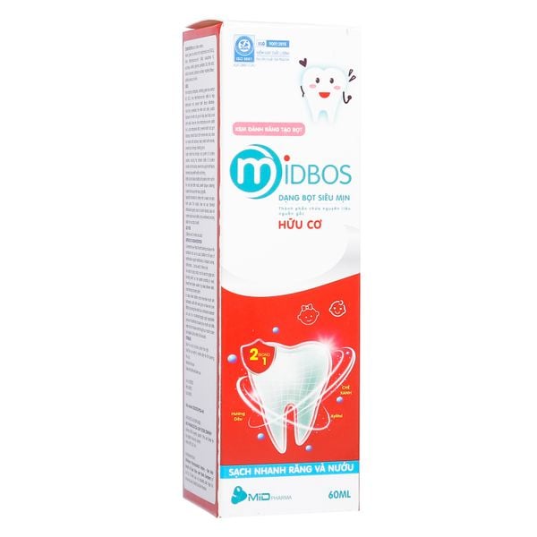 Kem đánh răng hữu cơ tạo bọt Midbos cho bé nuốt được.