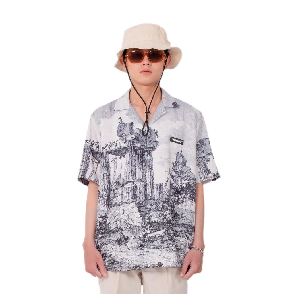 HUGU MORE TRENDY  WHITE  SƠ MI PRINT STREETWEAR  HUGU LOCAL BRAND