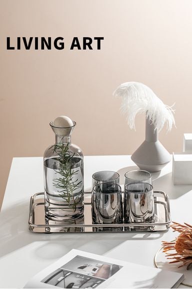  BỘ BÌNH LY THỦY TINH KHAY INOX 