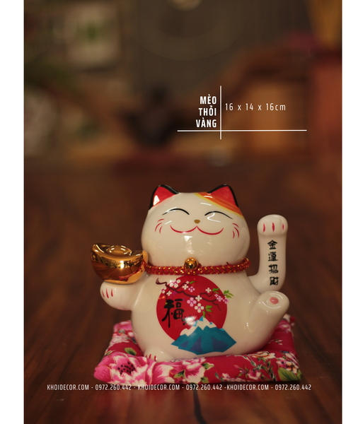  MÈO THẦN TÀI THỎI VÀNG 16CM 