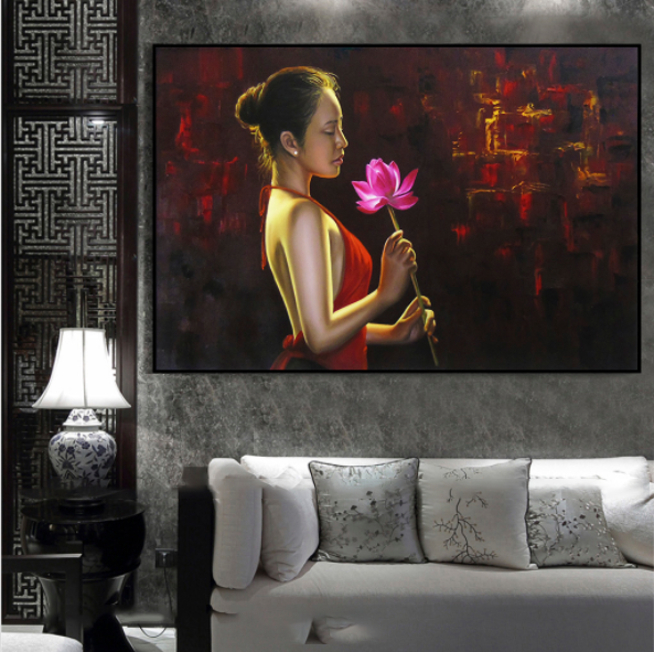  TRANH DECOR: THIẾU NỮ VÀ SEN 