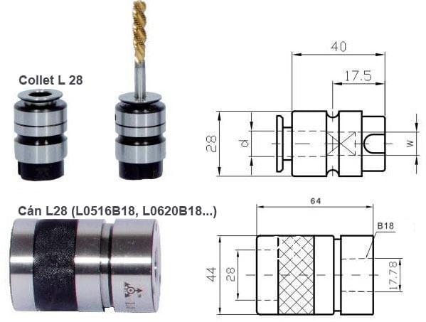 Đầu cặp taro M5 đến M16 (L0516B18)