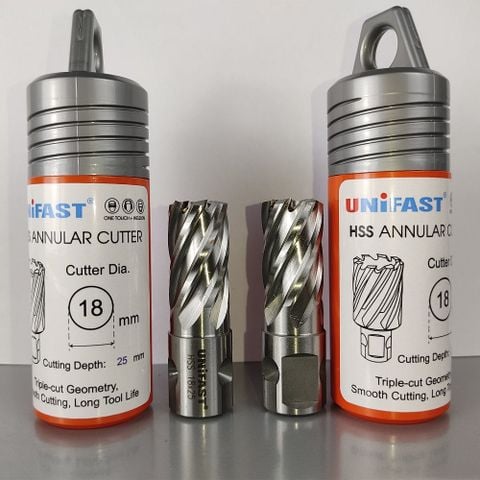 Mũi khoan từ thép gió UNIFAST HSS 18x25 khoan lỗ thép tấm phi 18