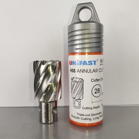 Mũi khoan từ thép gió phi 28 UNIFAST HSS 28x25 khoét tôn dày 25mm
