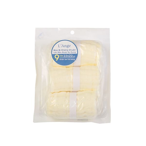 L'Ange Khăn Sữa/Lót Đầu/Khăn Lau Mặt/Khăn Yếm Vải Bông 9 Lớp 22x22cm (Set 3 Cái)