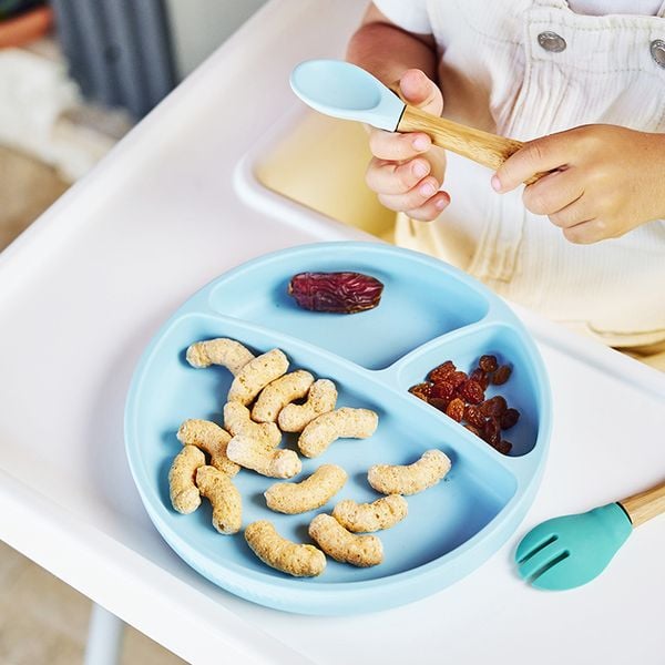 MinikOiOi Bộ Đôi Muỗng Nĩa Silicone Tay Cầm Gỗ Tre Cho Bé