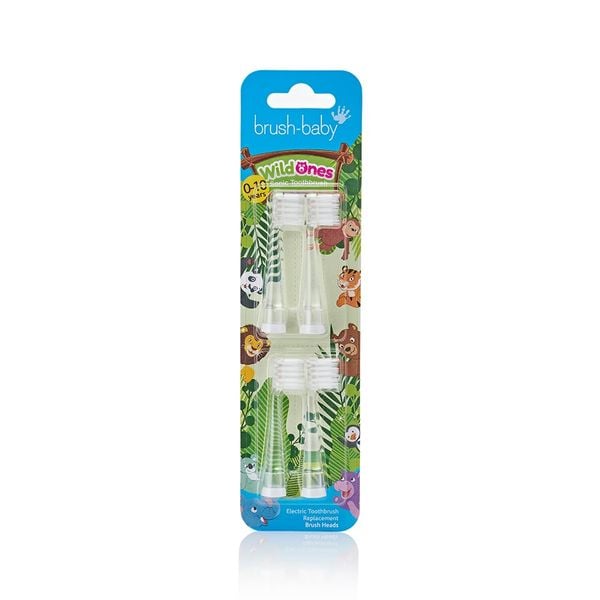Brush-Baby Bộ 4 Đầu Bàn Chải Thay Thế Bàn Chải Điện Sóng Âm WildOnes (0 - 10 Tuổi)
