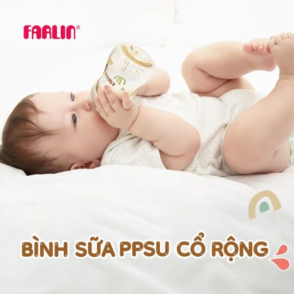 FARLIN Bình Sữa PPSU Cổ Rộng, Núm Ti Silicone Siêu Mềm, Chống Đầy Hơi Cho Bé