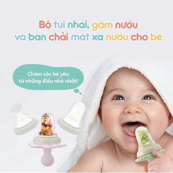 FARLIN Bộ Túi Nhai, Gặm Nướu Và Bàn Chải Mát Xa Nướu Silicone Cho Bé