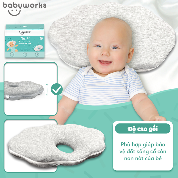 Babyworks Gối Chống Bẹt Đầu Cho Bé Chất Liệu Cao Su Non Đàn Hồi