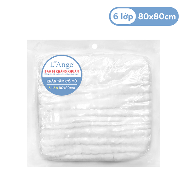 L'Ange Khăn Tắm/Khăn Quấn/Chăn Đắp Có Nón Vải Bông 6 lớp 80x80cm