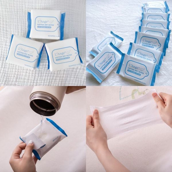 L'Ange Khăn Vải Khô Đa Năng Cho Mẹ & Bé (Bịch 100 Miếng)