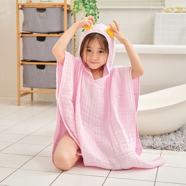 L'Ange Áo Choàng Tắm Có Nón Vải Bông 6 lớp 50x55cm (Size S)