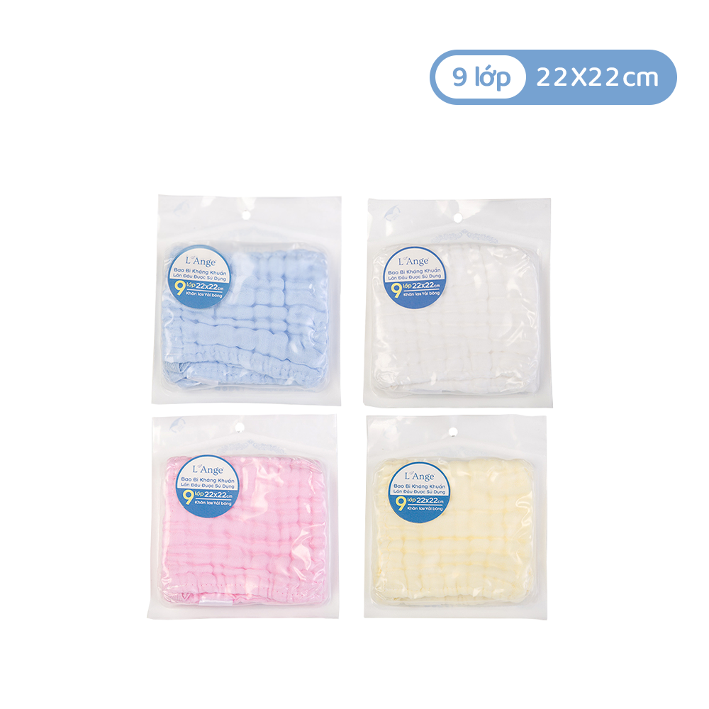 L'ANGE KHĂN SỮA/KHĂN LÓT ĐẦU/KHĂN LAU MẶT/KHĂN YẾM VẢI BÔNG 9 LỚP 22x22cm (SET 1 CÁI)