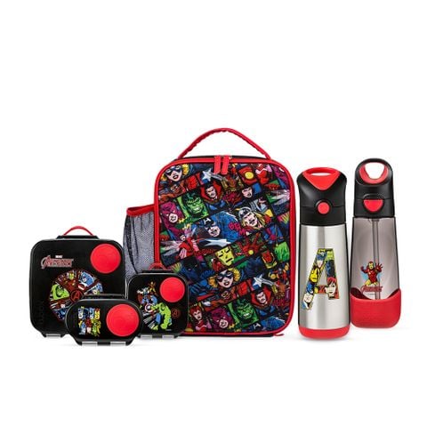 B.BOX SET HỘP CƠM TRƯA/ĐỒ ĂN VẶT, TÚI ĐỰNG HỘP CƠM VÀ BÌNH NƯỚC PHIÊN BẢN AVENGERS CHO BÉ