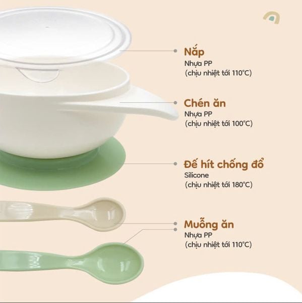FARLIN Bộ Chén Muỗng Có Đế Hít Chống Trơn, Nắp Đậy Tiện Lợi