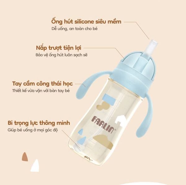 FARLIN Bình Nước PPSU 360 Độ Cho Bé Tập Uống Nước 270ml (Nắp Trượt)