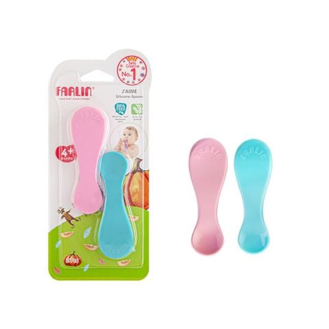 FARLIN BỘ 2 MUỖNG SILICONE CAO CẤP MỀM MẠI CHO BÉ TẬP ĂN DẶM