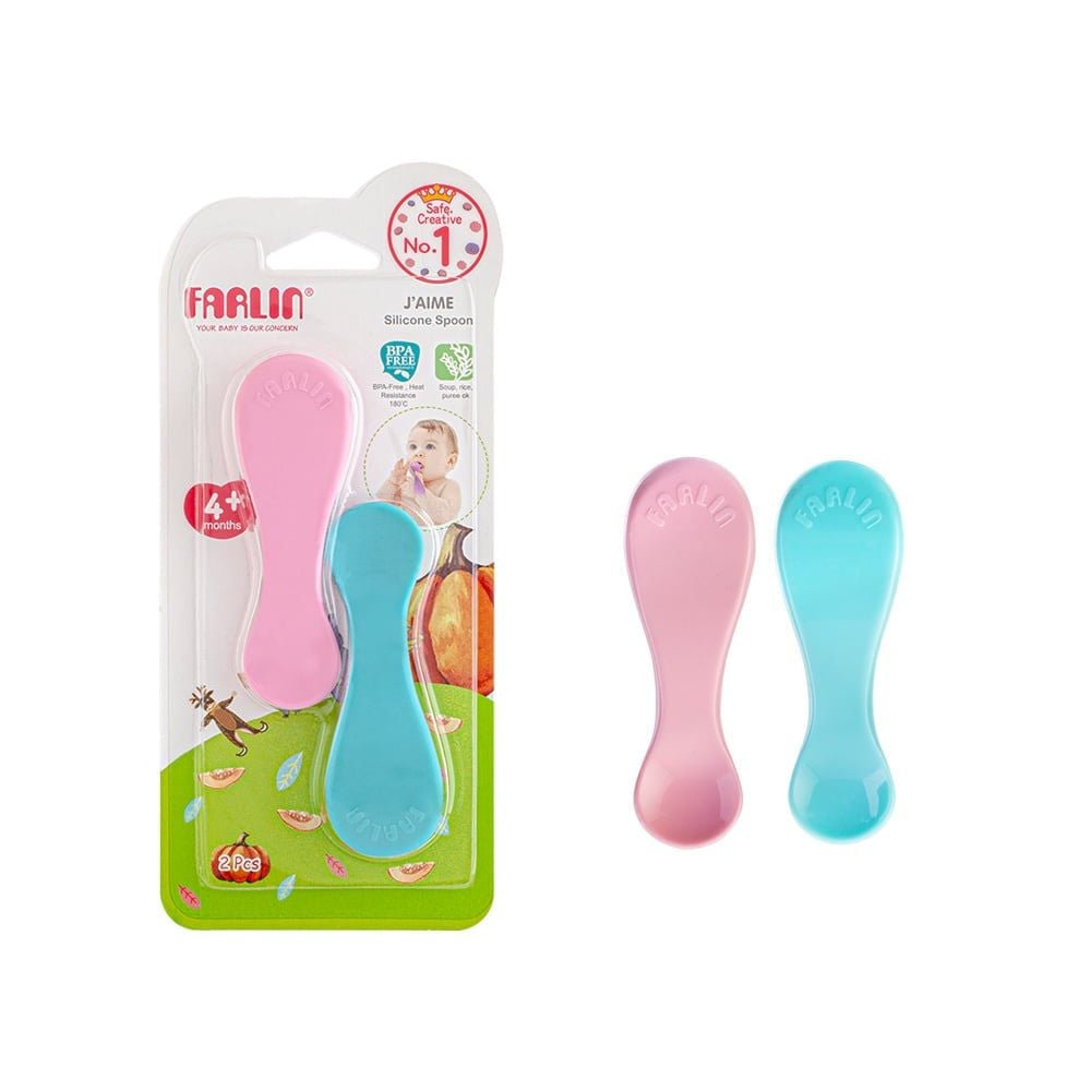 FARLIN Bộ 2 Muỗng Silicone Mềm Mại Cho Bé Tập Ăn Dặm