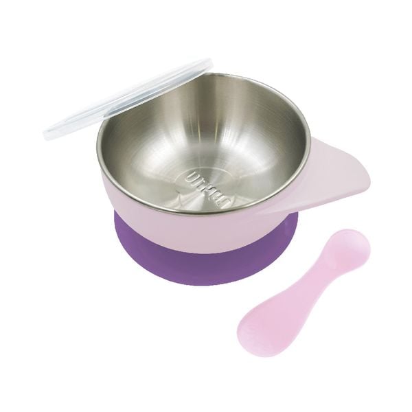 FARLIN Bộ Chén Inox Cách Nhiệt Kèm Muỗng Silicone, Đế Hít Chống Trơn, Nắp Đậy Tiện Lợi