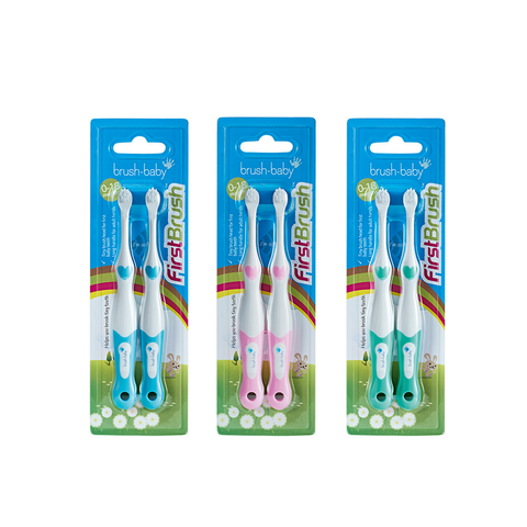 BRUSH-BABY BỘ 2 BÀN CHẢI ĐÁNH RĂNG GIAI ĐOẠN 1 VỚI LÔNG BÀN CHẢI MỀM MẠI DỊU NHẸ CHO BÉ (0 - 18 THÁNG)