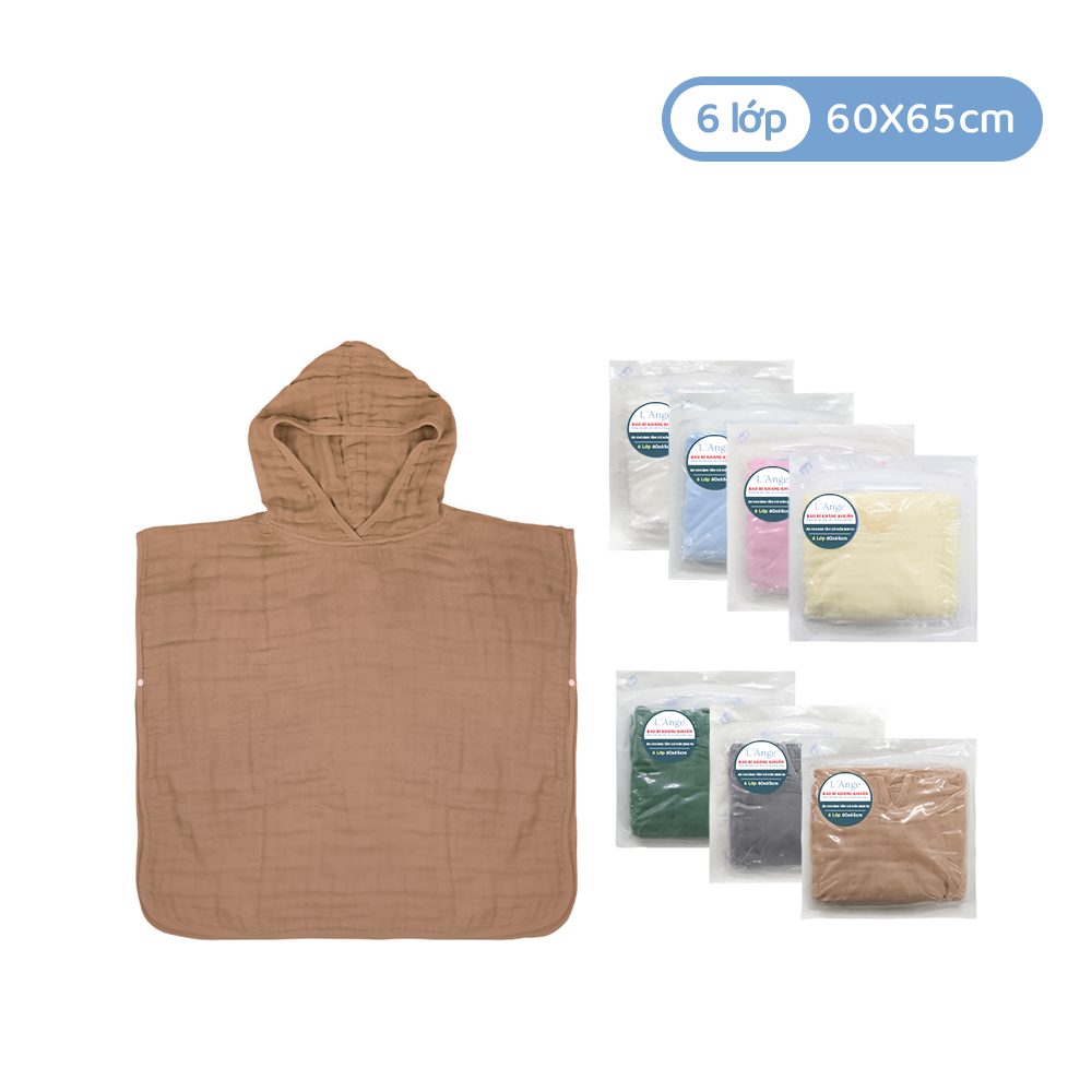 L'ANGE ÁO CHOÀNG TẮM CÓ NÓN VẢI BÔNG 6 LỚP 60x65cm (SIZE M)