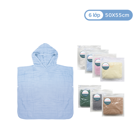 L'ANGE ÁO CHOÀNG TẮM CÓ NÓN VẢI BÔNG 6 LỚP 50x55cm (SIZE S)