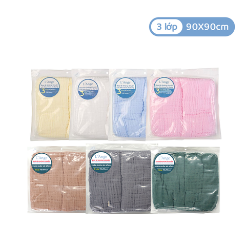 L'ANGE KHĂN QUẤN/KHĂN CHE CHO BÉ BÚ/CHĂN ĐẮP VẢI BÔNG 3 LỚP 90x90cm (SET 2 CÁI)