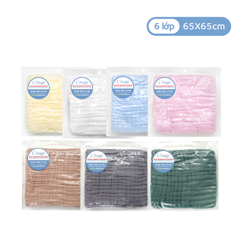 L'ANGE KHĂN TẮM/KHĂN QUẤN VẢI BÔNG CÓ NÓN 6 LỚP 65x65cm