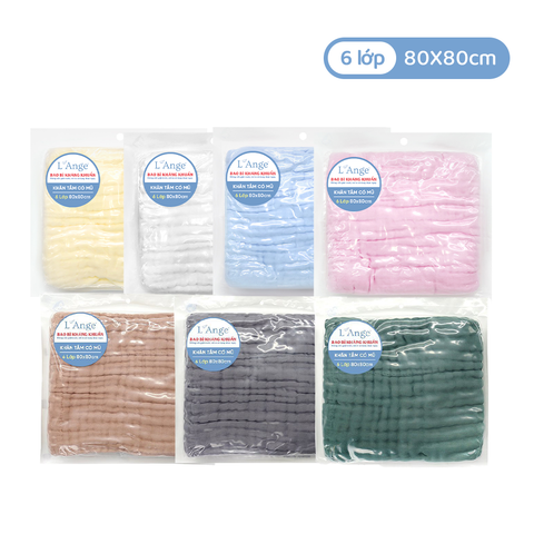 L'ANGE KHĂN TẮM/KHĂN QUẤN/CHĂN ĐẮP CÓ NÓN VẢI BÔNG 6 LỚP 80x80cm