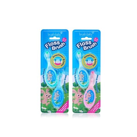 BRUSH-BABY BỘ 2 BÀN CHẢI ĐÁNH RĂNG FLOSSBRUSH LÀM SẠCH RĂNG AN TOÀN, MÁT XA NƯỚU HIỆU QUẢ CHO BÉ (0 - 3 TUỔI)